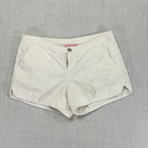 Lilly Pulitzer Adie White Eyelet Shorts Cotton Lined High Waist Size 4
